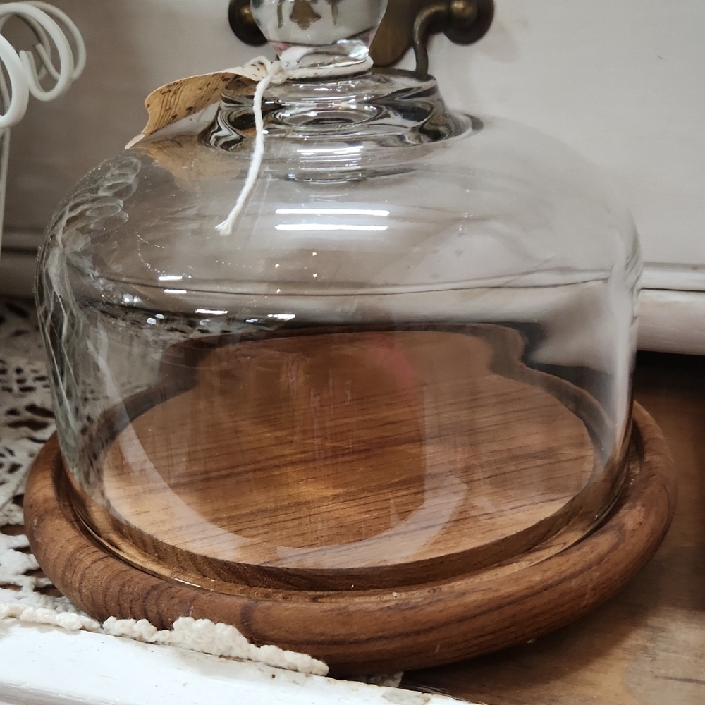 Glass Cloche with Wooden Base